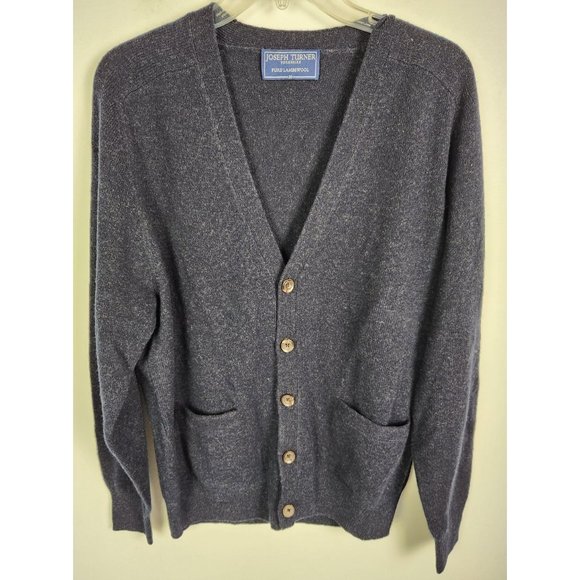 Joseph Turner Yorkshire Men's M Navy Blue 100% Pure Lambswool Cardigan Sweater